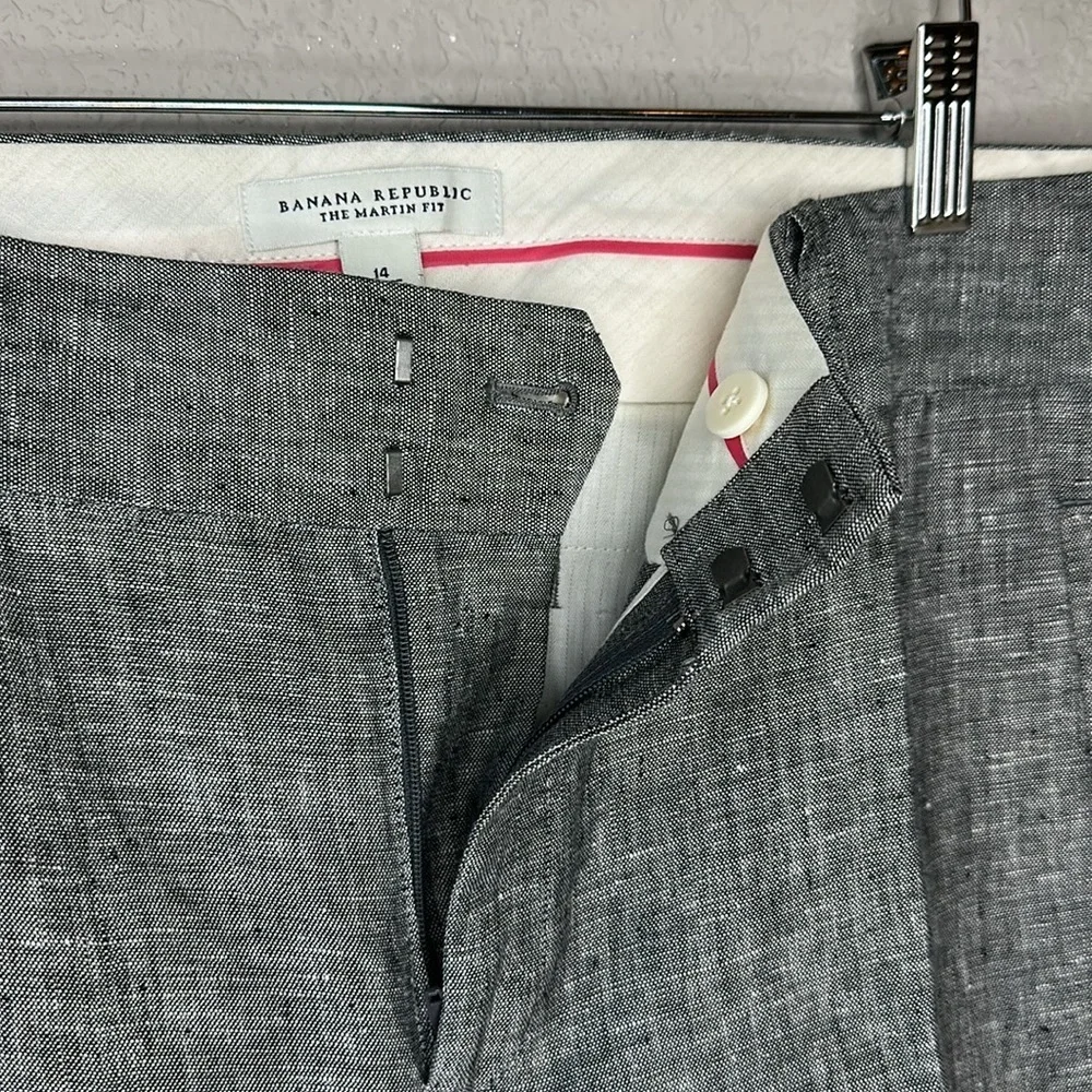Banana Republic 100% Linen Dark Marled Grey The Martin Fit Trouser Pants Size 14